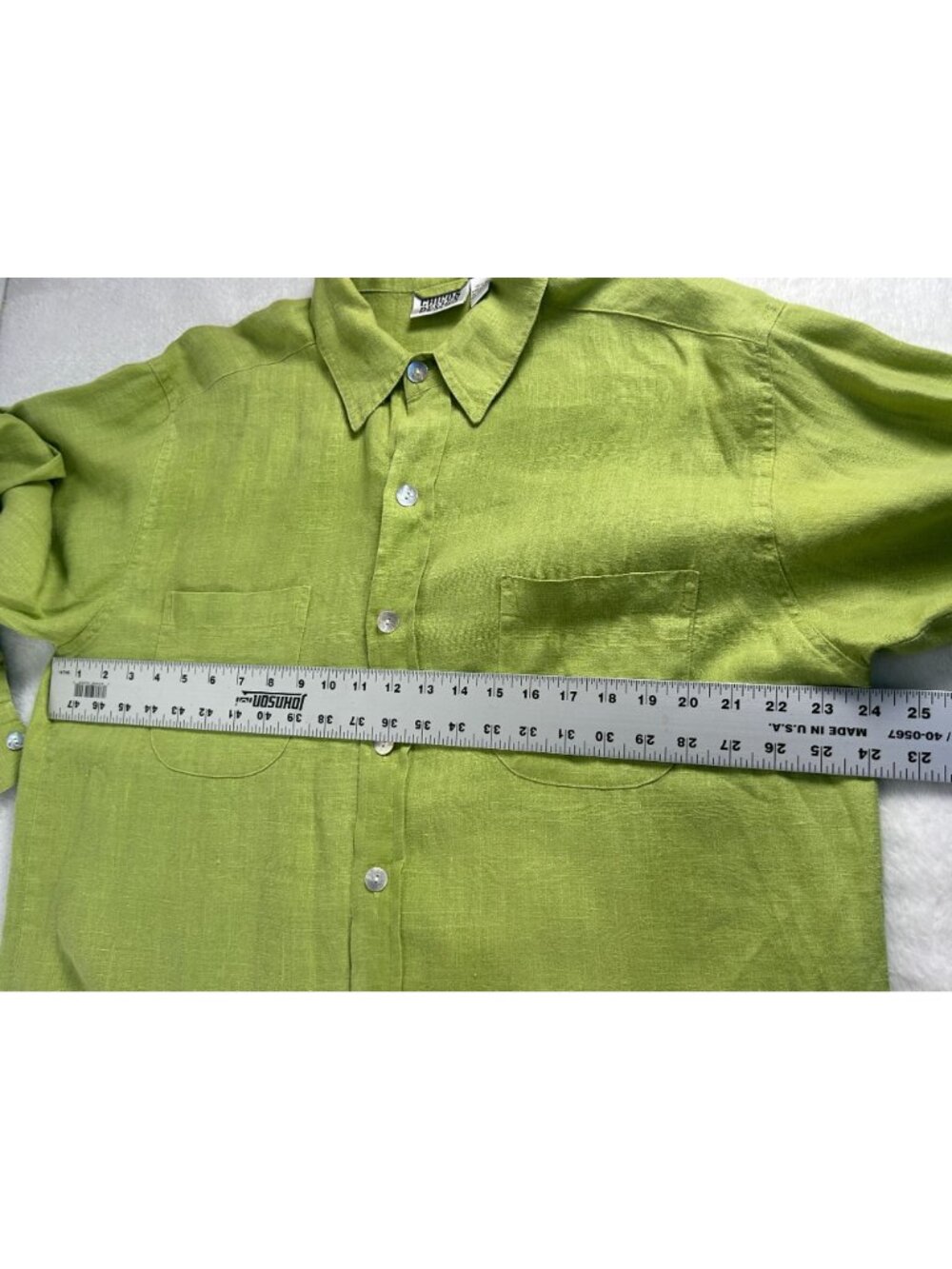 Chico's Design Womens Green Button-Down 100% Linen Shirt Size 3 Long Sleeve Top - Picture 7 of 8
